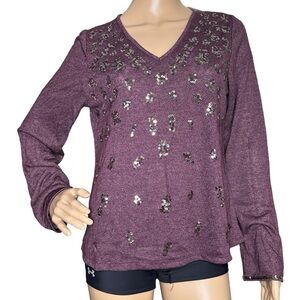 Kyra purple sequin sheer long sleeve top small